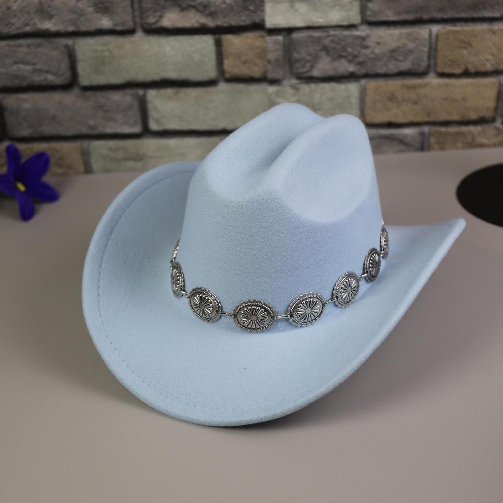 Hochwertiger Retro-Cowboyhut mit Metallkette und großem Schirm