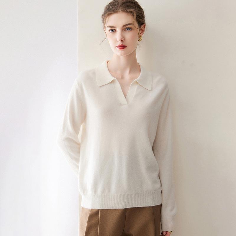 Leka Sha Women's 100% Cashmere Knit Long Sleeve Base Layer Top, Pullover, Solid Color, Autumn/Winter Sweater