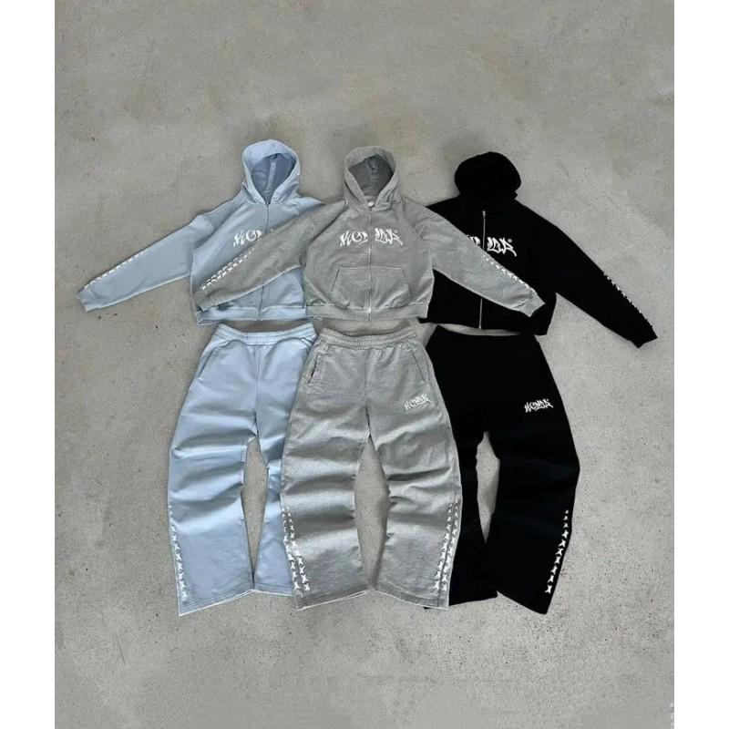 HEARTSTA Star Print Zip Hoodie Set Streetwear Loose Fit Casual Outfit Women