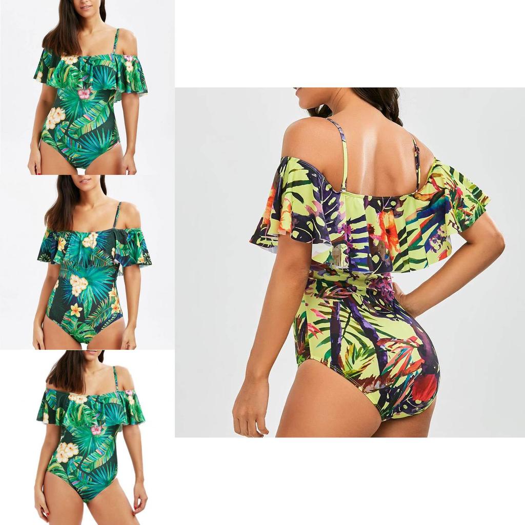 One Woman Piece Swimsuit Ruffles Floral Printed Monikini Padded Bathing Suit
