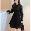 Elegant Bodycon Sexy Women's Dress for Women Long Sleeve Chiffon Ruffles Patchwork A-line Dresses Woman Robe Femme Ladies Black