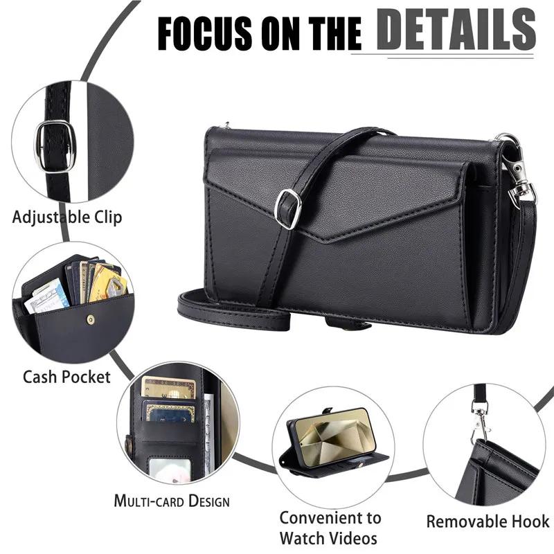 Crossbody Ledertasche für Handy für XiaoMi 14T 13T 12T 11T 10T Mi Poco X7 F7 M7 X6 X5 F6 F5 M6 Pro C75 Klappbörse Karten Tasche Hülle