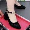 Women's Ankle Strap Heeled Shoes  Summer Retro Bling Breathable Single Shoes for Women Dress Office Shallow Ladies Pumps