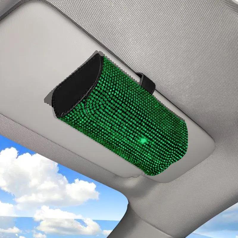 Bling Car Sunglasses Holder Sun Visor Glasses Storage Box Crystal Decor for Modern Car Interiors