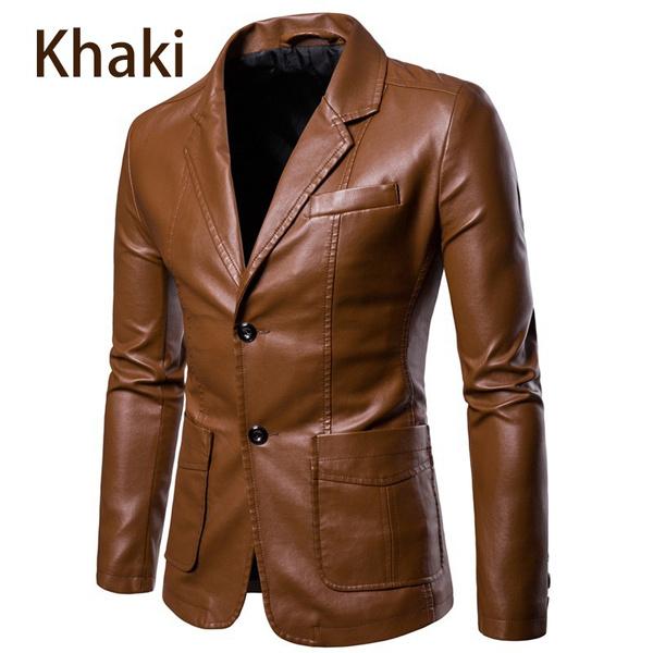 Men's Leather Suit Washed Leather Jacket Men's Single-breasted Leather Jacket Youth Jacket