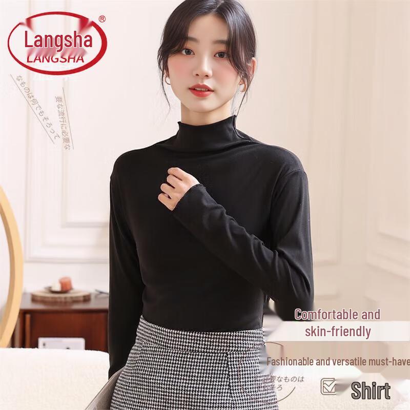 

Langsha Women s Slim Fit Half-High Neck Ruffled Long Sleeve Base Layer Top One Size