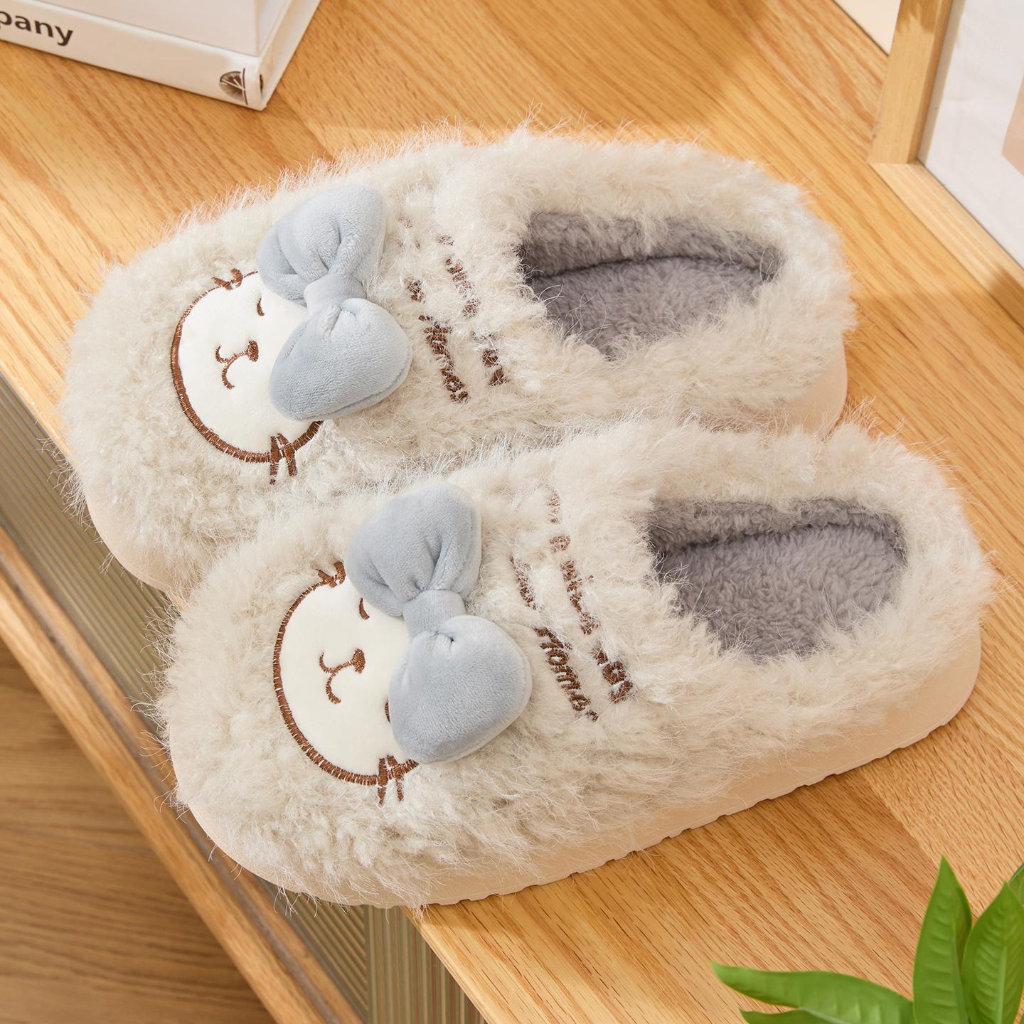 

Cute Women Home Slippers Plush Warm Thick Bottom Slides Breathable Soft Non-slip Slippers 36-37 бежевый