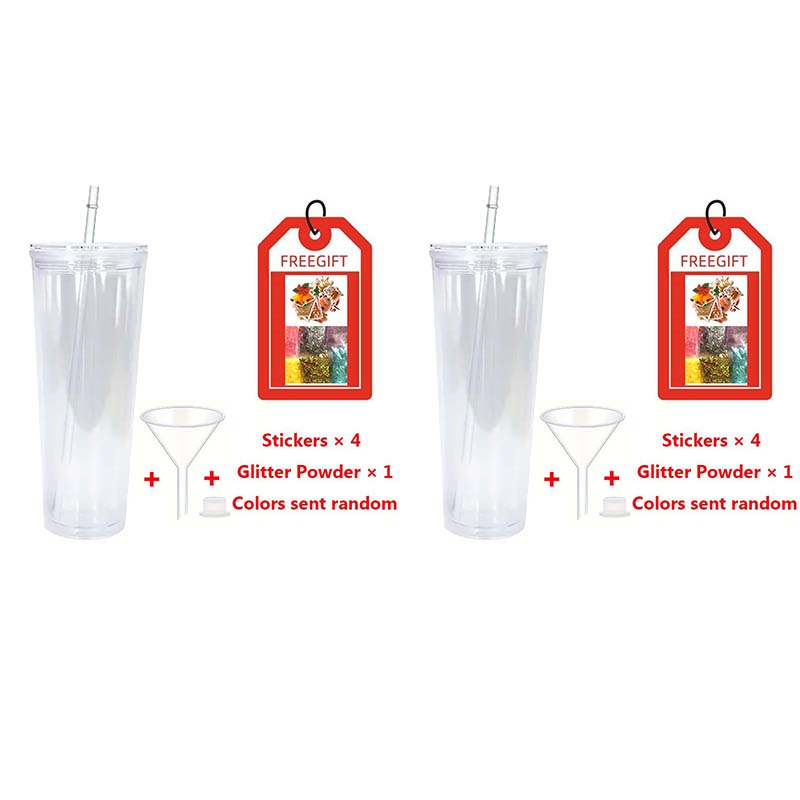 

2PC DIY Glitter Tumbler Cup with Straw Sparkly Water Bottle Customizable Reusable Craft Kit for Kids Teens Summer Gift Party Fun