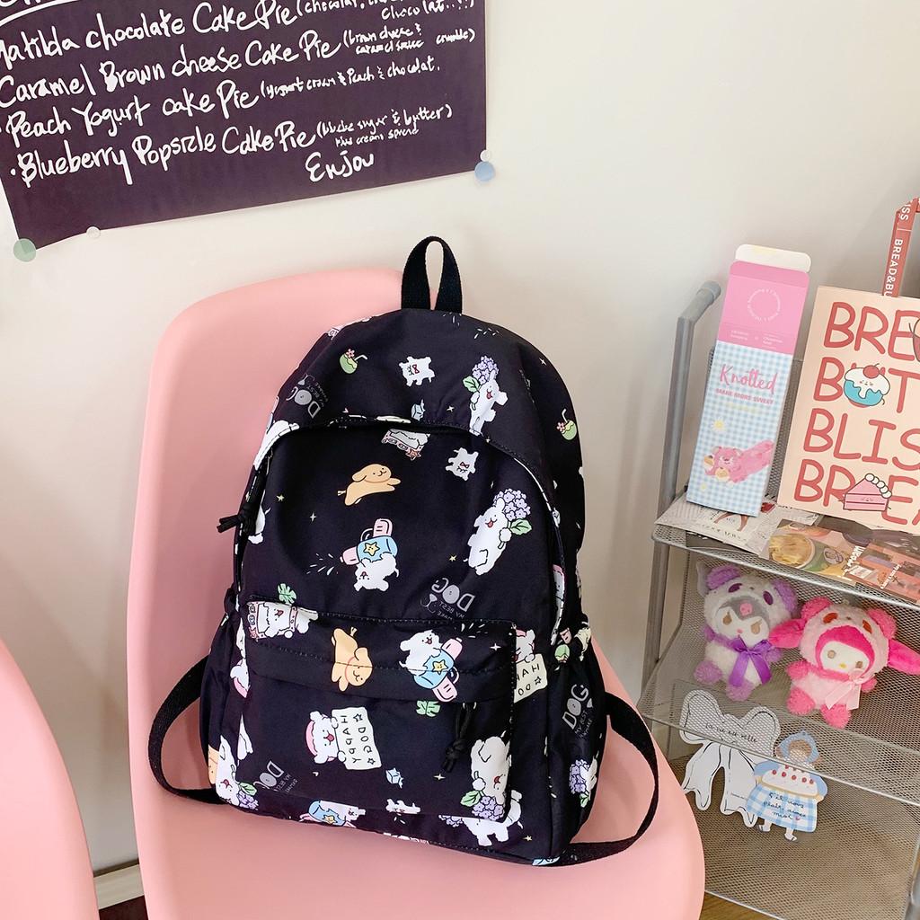 Cartoon Maltese Pattern Anime School Backpack For Middle School Girls With Lightweight Nylon Material And Breathable Cushion Straps