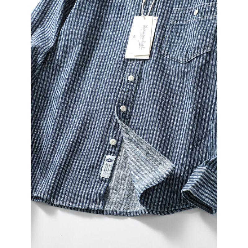 Japanese Style Vintage Stripe Denim Shirt Jacket Men Trendy Brands Autumn Long Sleeve Export Men's Clothing Casual Work Clothes Shirt