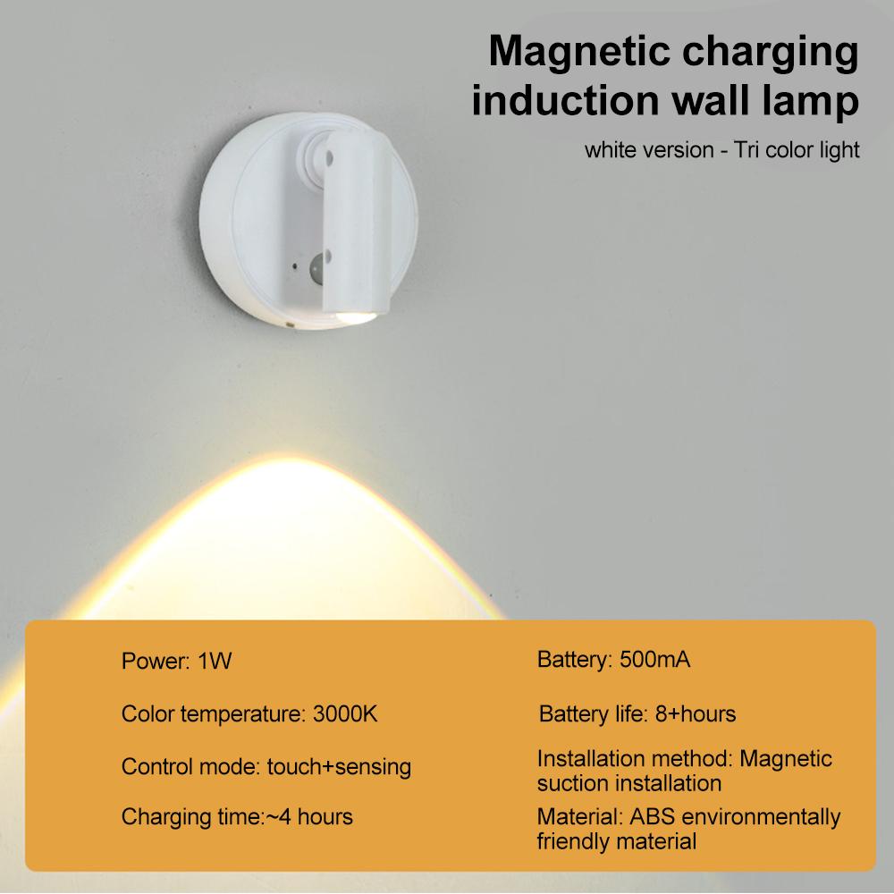 

LED Light Magnetic Rechargeable Wall light Spotlight Wireless No Punch Reading Light With Touch Switch Dimmable Bedside Lamp Nature White(3500-5500K)