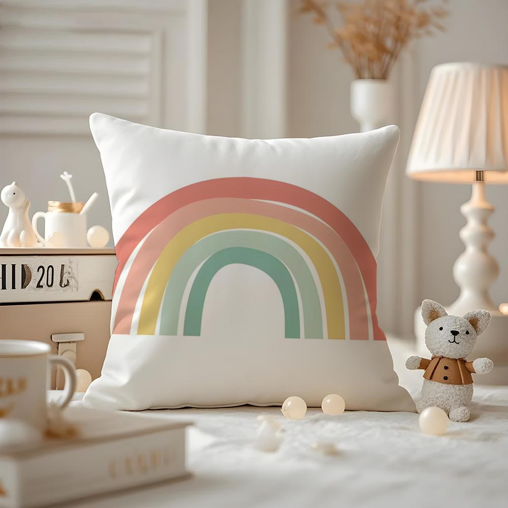 Cartoon Rainbow Sun Cushion Cover Anti-dustmite Pillowcase Invisible Zipper Silky Short Plush Sofa Cushion Cover