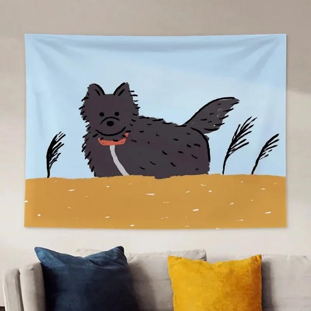 VIKAMA İskandinav Tarzı Karikatür Kedi Duvar Halısı Sevimli Siyah Kedi Desenli Yatak Odası Oturma Odası Koridor Duvar Dekorasyonu Halı Oda Dekorasyonu