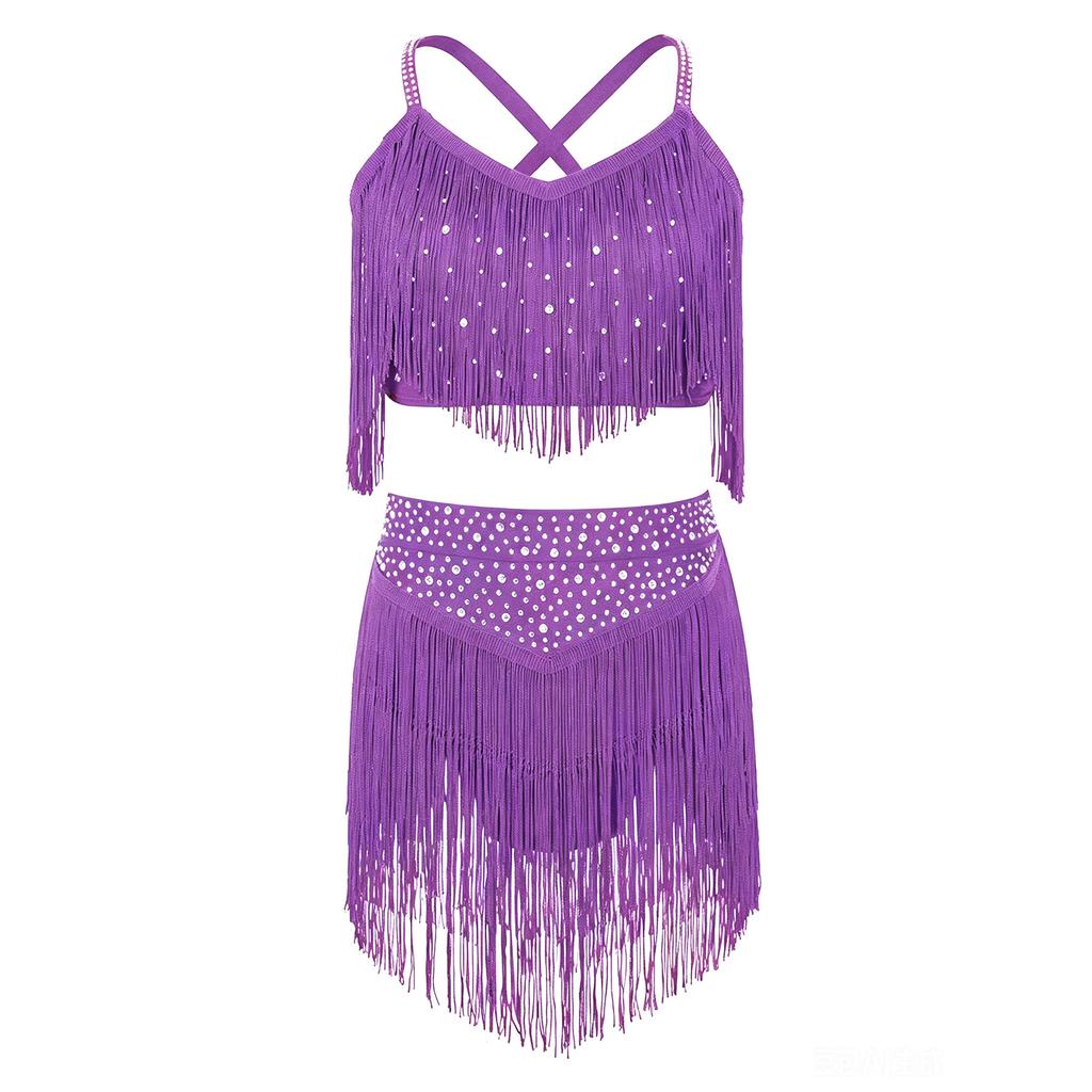 Girls Rhinestone Latin Dance Outfit