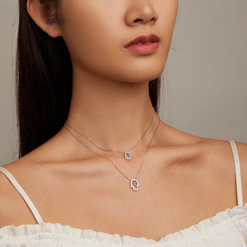 S925 Sterling Silver Water-drop Shape Blue Zircon Devil's Eye Pendant Necklace for Women Classic Neck Chain Jewelry
