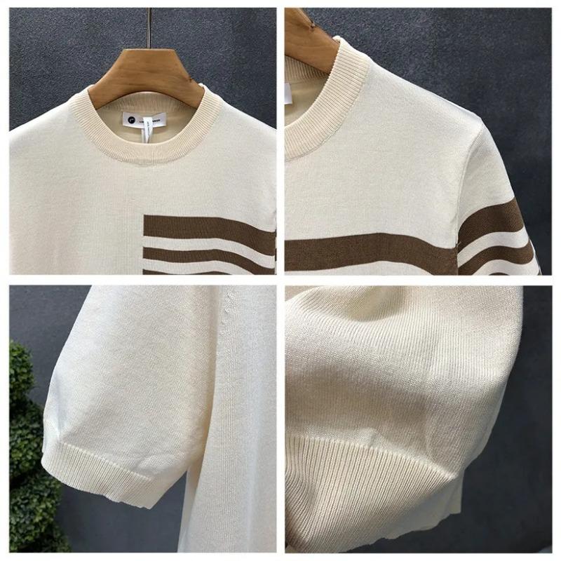 Korean Style Summer Fashion Men's Striped Color O Neck Short Sleeve Breathable Casual Trendy T Shirts