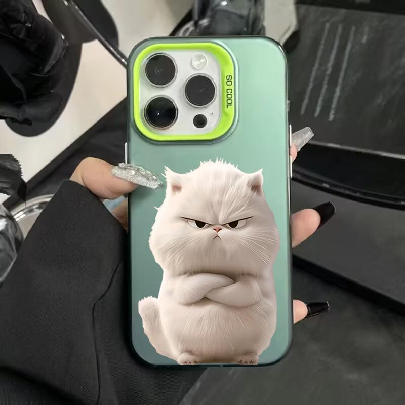 Cute White Cat Electroplate Silver IMD Phone Case For iPhone 16 Pro Max 11 12 13 14 15 7 8 Plus 16E X XS Shockproof Back Cover