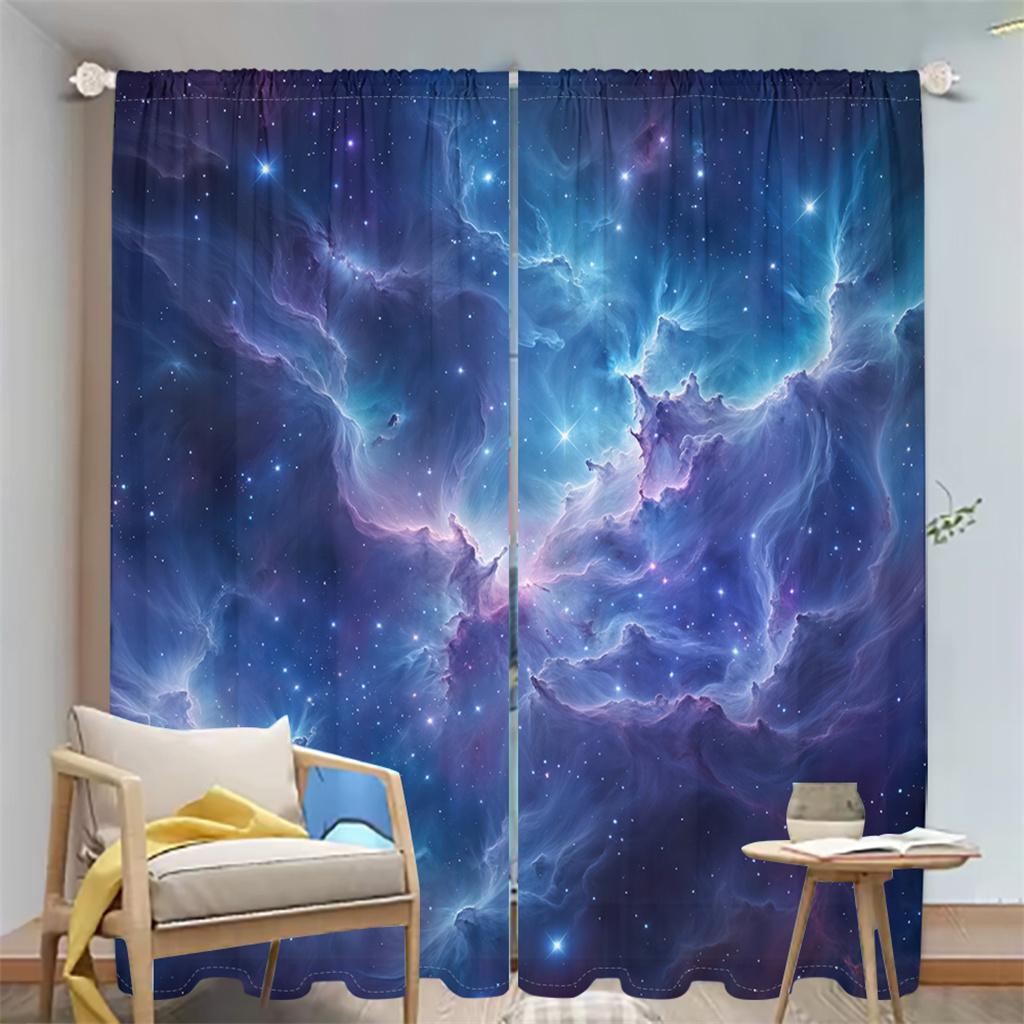 2Pcs Dreamy Starry Curtains 3D Milky Way Pattern Living Room Bedroom Balcony Sunshade Mysterious Universe Decor Curtains