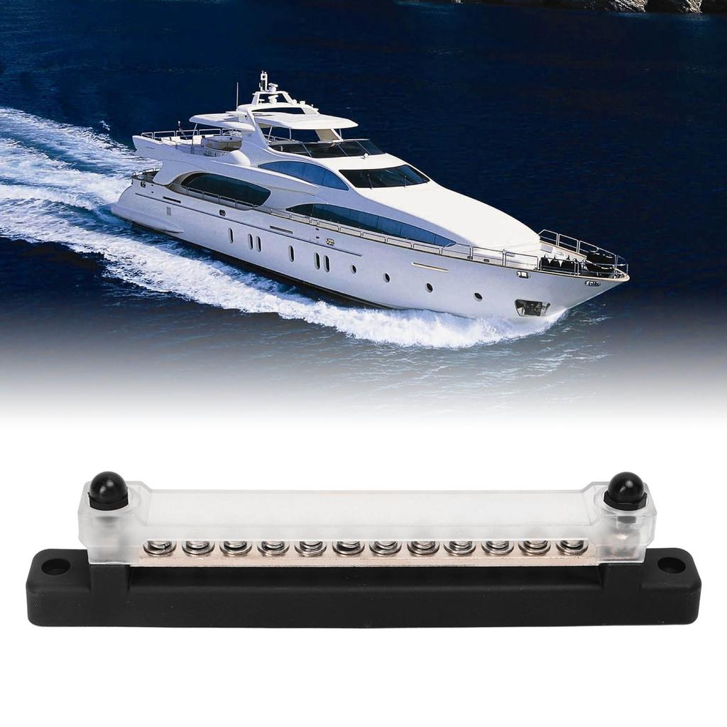 Bloc de Distribution d'Alimentation à 12 Bornes Jeu de Barres omnibus 2xBornes M6 12xVis M4 Boîtier de Borne de Batterie pour Voitures Camping-cars Bateaux Yachts