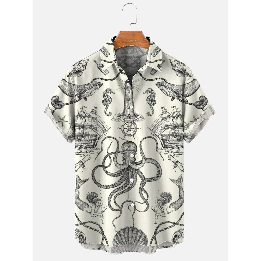 Modische Sommerhemden mit Schildkrötenprint Hawaiianische Knöpfe Herren Strand Kurzarm Lässig Revers