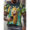 Men's 3D Cartoon Anthropomorphic Corn Cob Farm Leaf Print T-Shirt Crew Neck Short Sleeve Funny Food Casual Tee Top