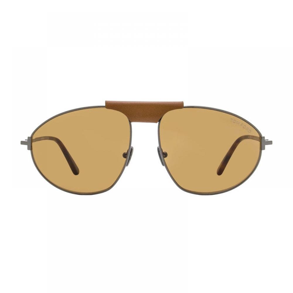 Tom Ford Sunglasses Aviator Full Rim  Shiny Gunmetal Frame And Brown Lens Ft109508e Gold