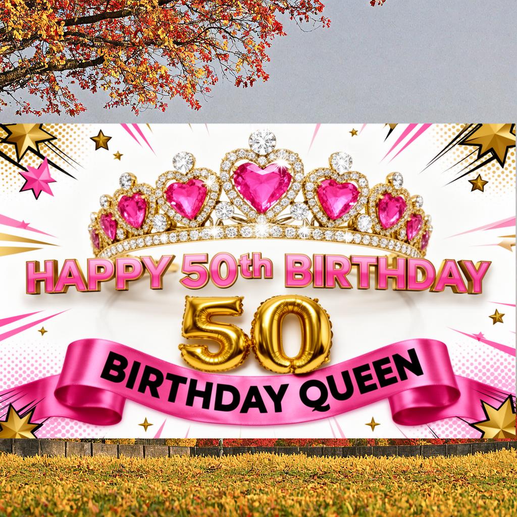 Birthday Backdrop Gold Number Balloons Birthday Celebration Display 50th Celebration Banner Pink 50th Birthday Display