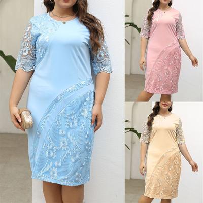 Rochie supradimensionată pentru femei de primăvară și vară europeană și americană cu dantelă brodată mozaic rochie de cocktail slim fit