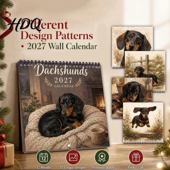 2027 Year Planner Dachshund Wall Calendar Cute Weiner Dog 12 Monthly Planner Jan. Calendar - Dec. Hanging for Office Home Lovers Gift Owners