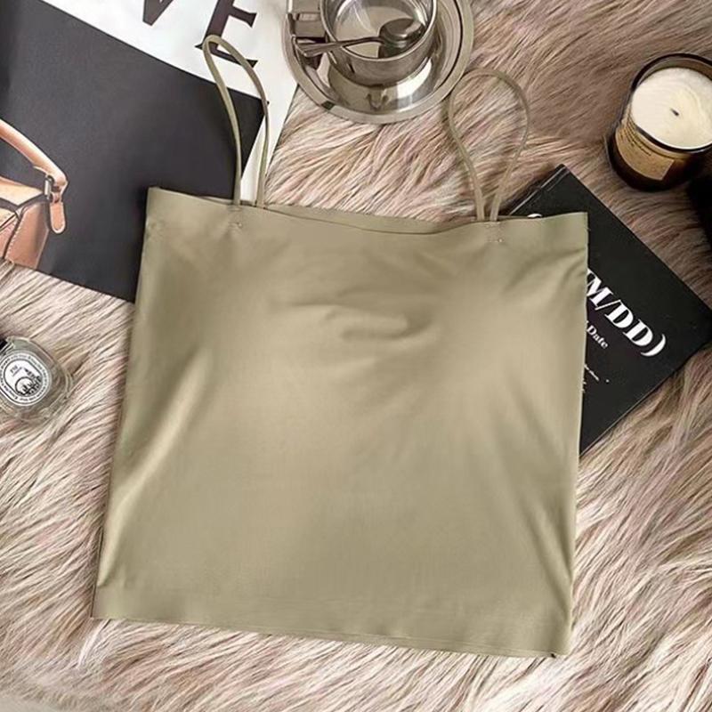 

Женская базовая майка с фиксированными вкладышами, топ на бретельках-спагетти, без рукавов, майка-камисоль L зелёный