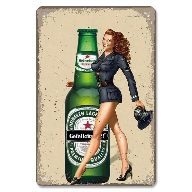 Vintage Metal Sexy Girl Pin Up Girls Plaque Tin Signs Cola Beer Airplane Metal Poster Retro for Bar Pub Club Home Wall Art Decor
