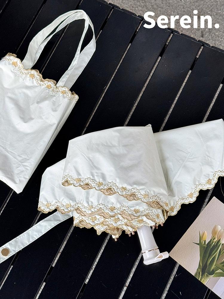 

Вишита парасолька від сонця для захисту від сонця, захист від ультрафіолету, підходить як для сонячних, так і для дощових жінок, легка складна парасолька від сонця однотонного кольору