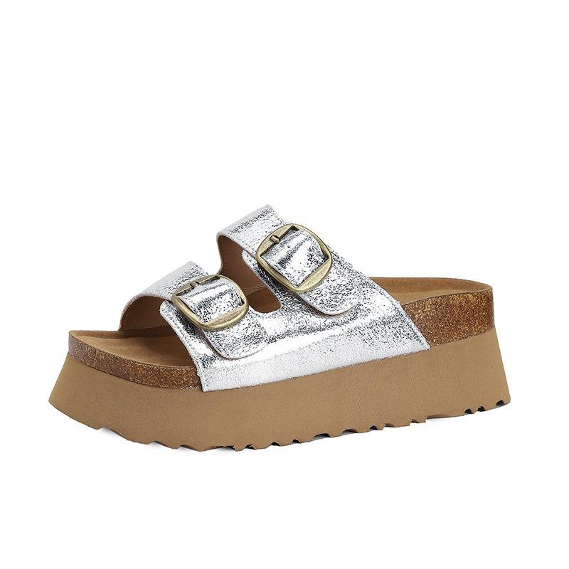 Nowe damskie buty podwyższające na grubej podeszwie i miękkie skórzane kapcie