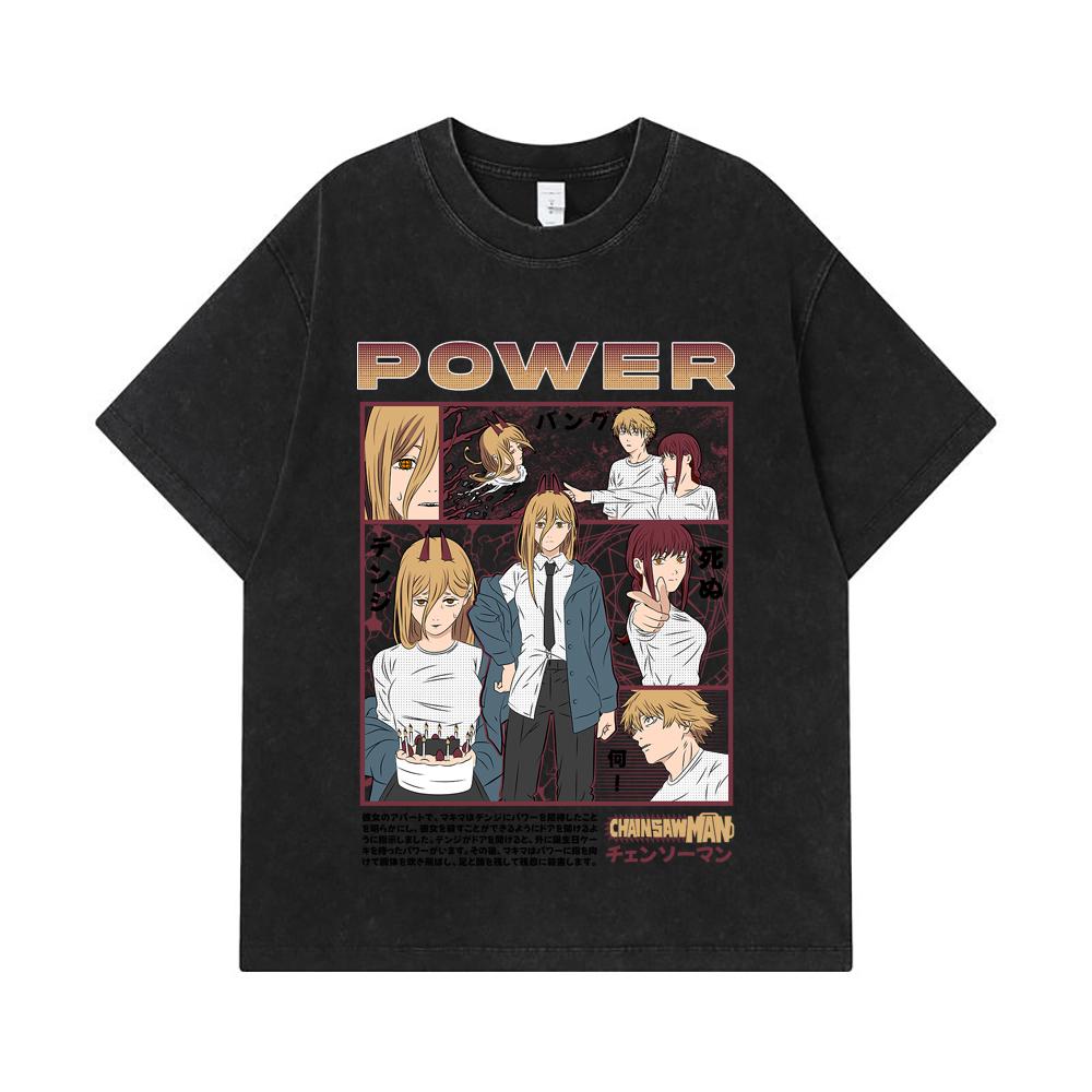 275 GSM Gewaschene T-Shirts 100% Baumwolle Chainsaw Man V1 Power Print Unisex Schweres Baumwoll-T-Shirt