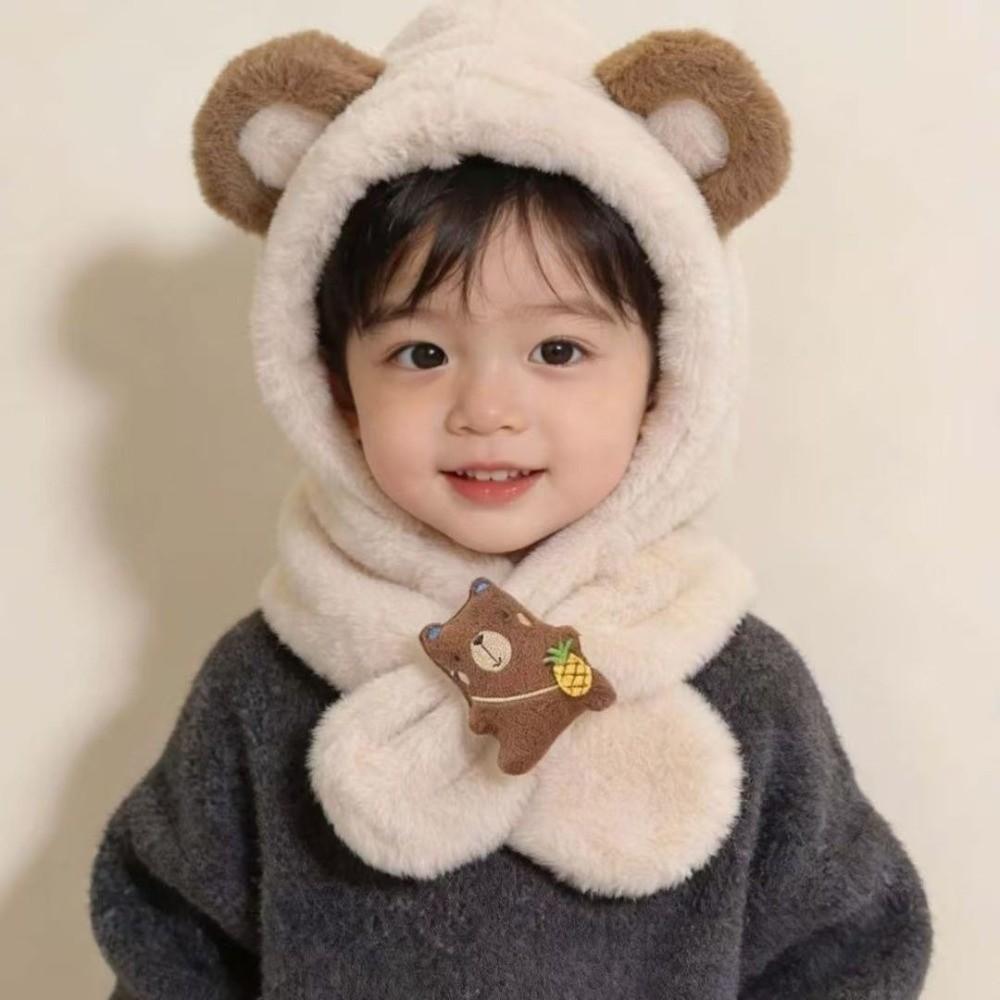 Windproof Kids Hat Hooded Scarf Thermal One-piece Pullover Hat Soft Winter Baby Hat