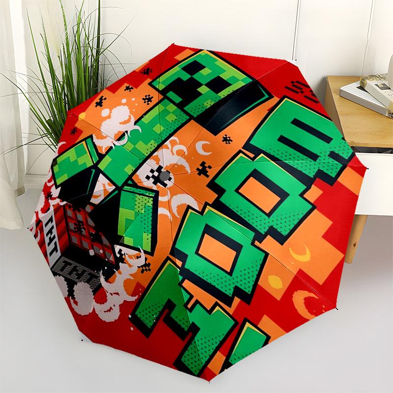 1pc Pixelated Minecraft Explosion Umbrella with Plastic Handle,Compact & Stylish,Cartoon Pattern,Outdoor UmbrellaPT581