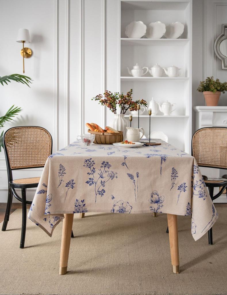 Table Cloth Honeybee Flower Print Sketch Dining Table Cloth Cotton Linen Rectangle Cover Table Tablecloth