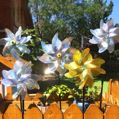 Reflective Pinwheels with Stakes Bird Repellent Wind Spinner Scare Birds Animals Away Multicolor Glittery Pinwheels for Garden Yard Lawn Porch