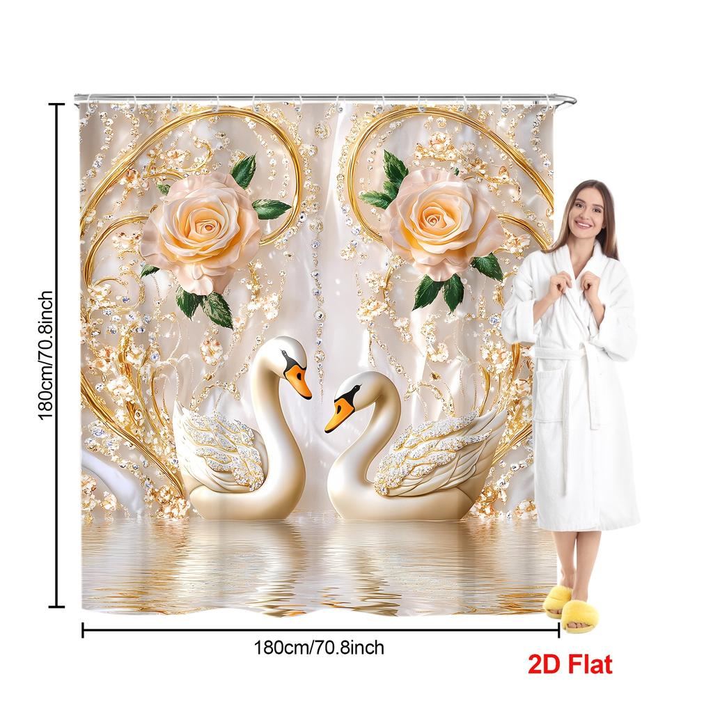 4Pcs Shower Curtain Set with Non-Slip Bath Mat, Toilet Lid Cover, Contour Rug & 12 Hooks, Bathroom Decor
