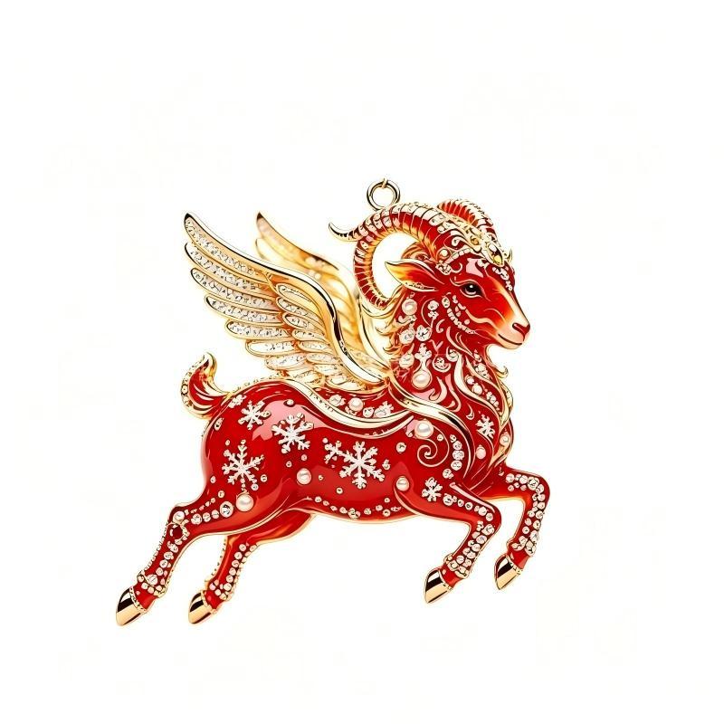2D Flat Goat Hanging Ornament Acrylic Shining Goat Pendant Simulation Artificial Rhinestone Christmas Tree Ornament Bag Charms