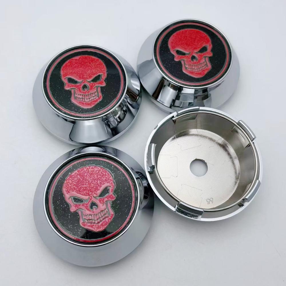 4pcs 60mm 64mm 65mm 68mm 69mm Skull Logo Emblem Car Wheel Center Caps High Rim Hubcaps Wheels Hub Cover Replace Car Accessories