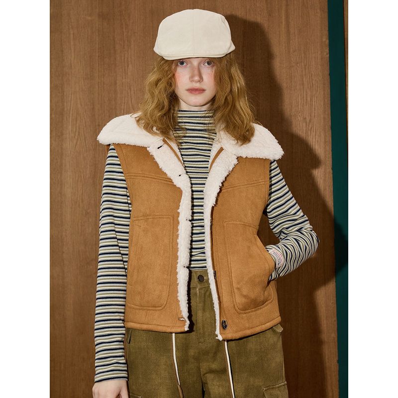 Coolhut Meilade Versatile Faux Lamb Wool Vest with Plush Lining, Fluffy Waistcoat, Winter Women's Vest