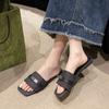 2025 summer new square head open-toe fashion metal lock with flat bottom outer wear versatile low-heeled cool slippers women