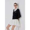 GOXO Black Knit V Neck Color Smile Heart