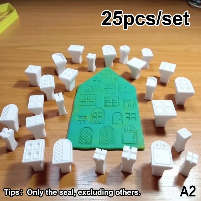 

25Pcs Plastic Clay Stamp & Molding Kit With Window Patterns Suitable For Polymer Clay, Wax, Resin Crafts - Diy Pottery Stamps A2