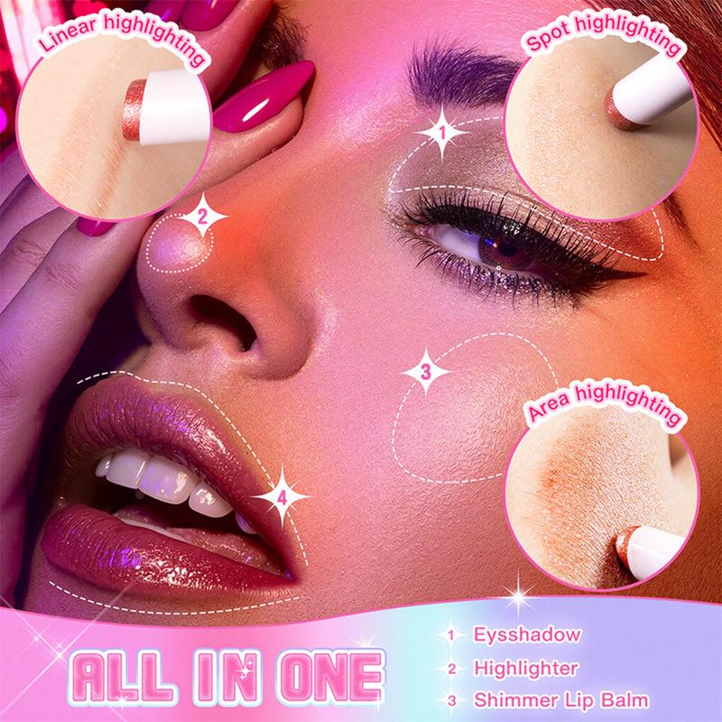 Stick Strălucitor 3-în-1: Farduri de pleoape, ruj și iluminator multicolor