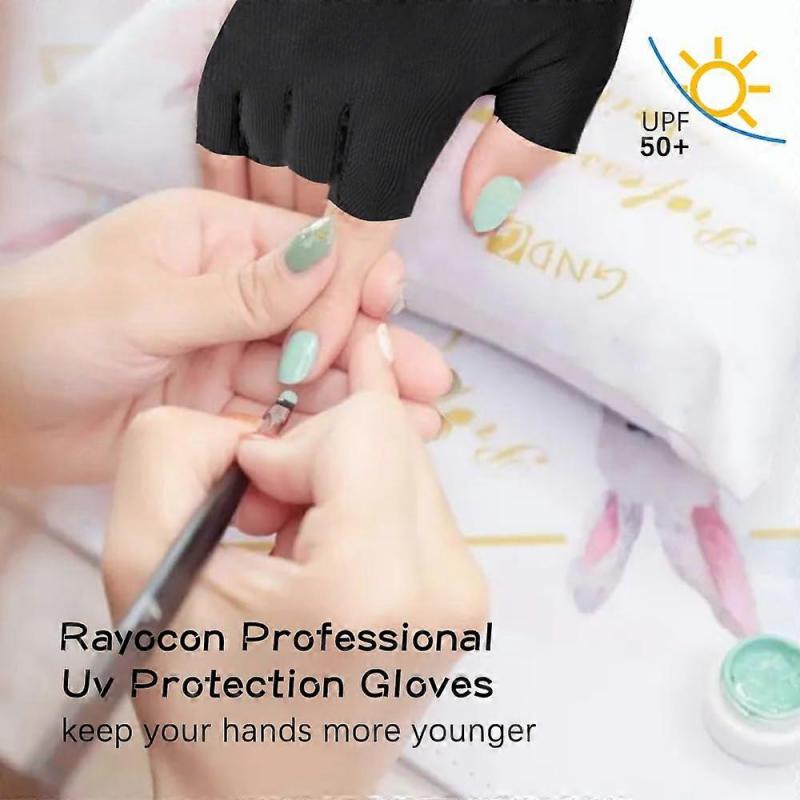 UV Protection Gloves for Gel Manicure UPF50+ Breathable Stretch with Extended Wrist Black 2 Pairs