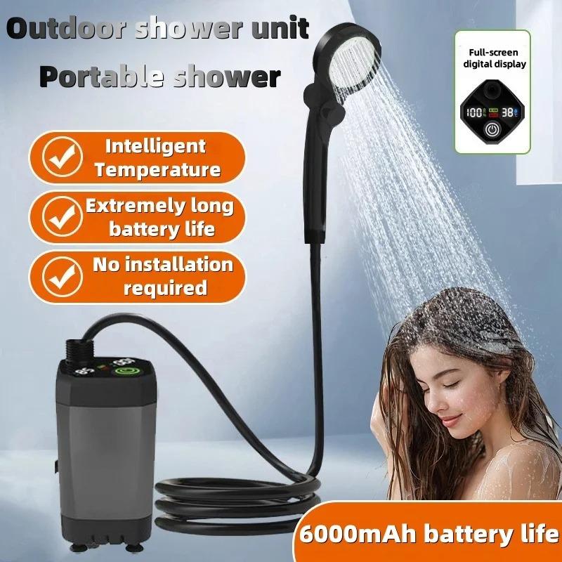 Portable Shower for Camping with 6000mAh Rechargeable Battery Intelligent LED Display Electric Shower Pump