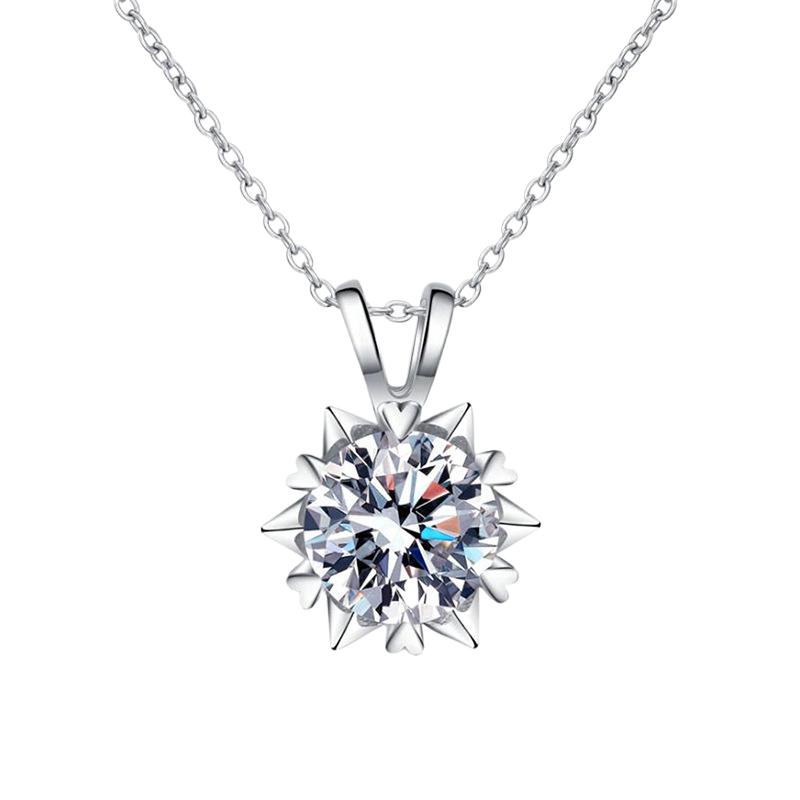 Mosang Necklace S925 Pure Silver Collar Chain Stone Pendant One Carat Wedding