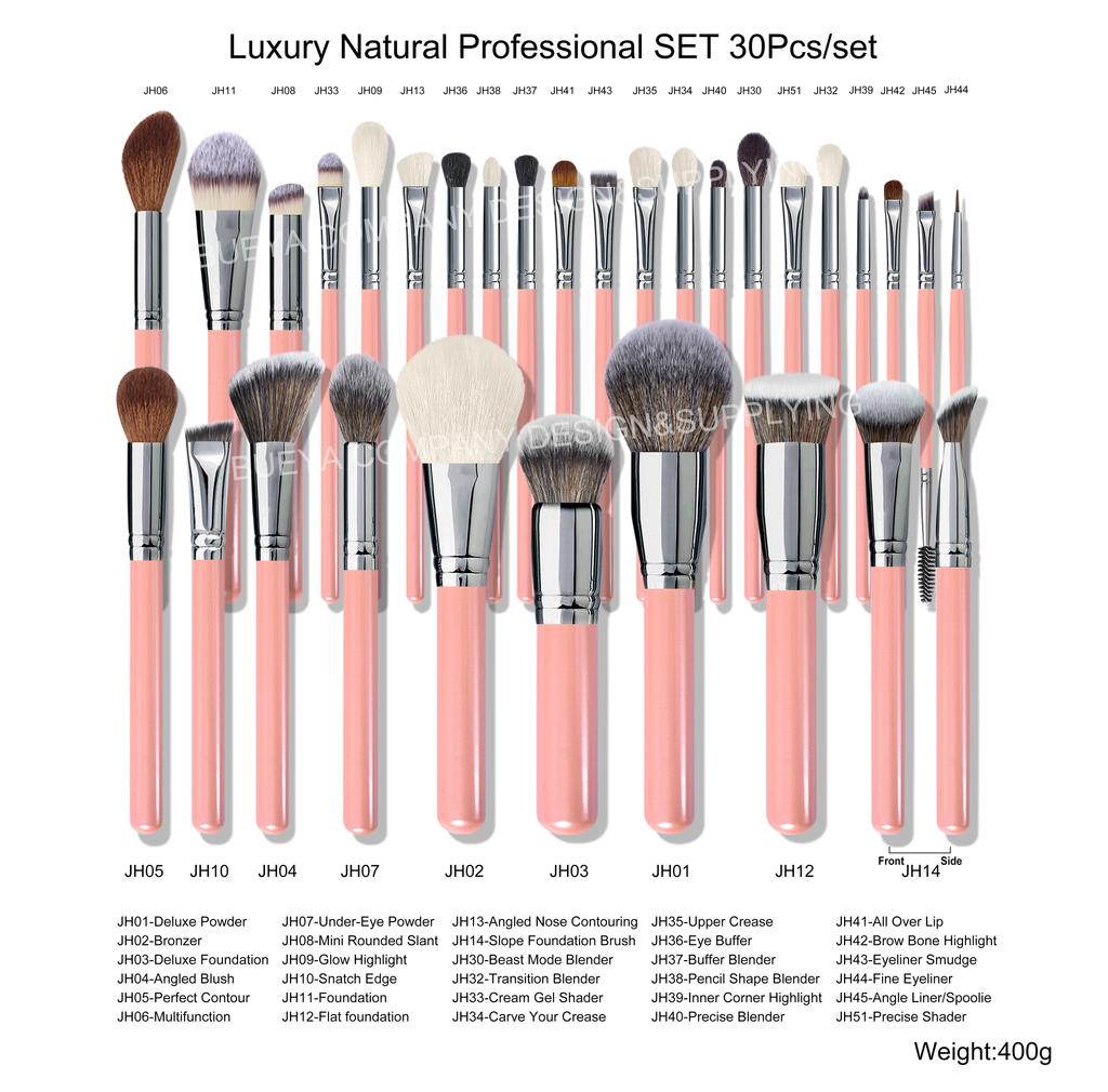 DailyQueen 30PCS High Quality GOAT Natural Hair PROFESSIONAL Pink White Black Makeup Brush Set Private Label Make Up Foundation